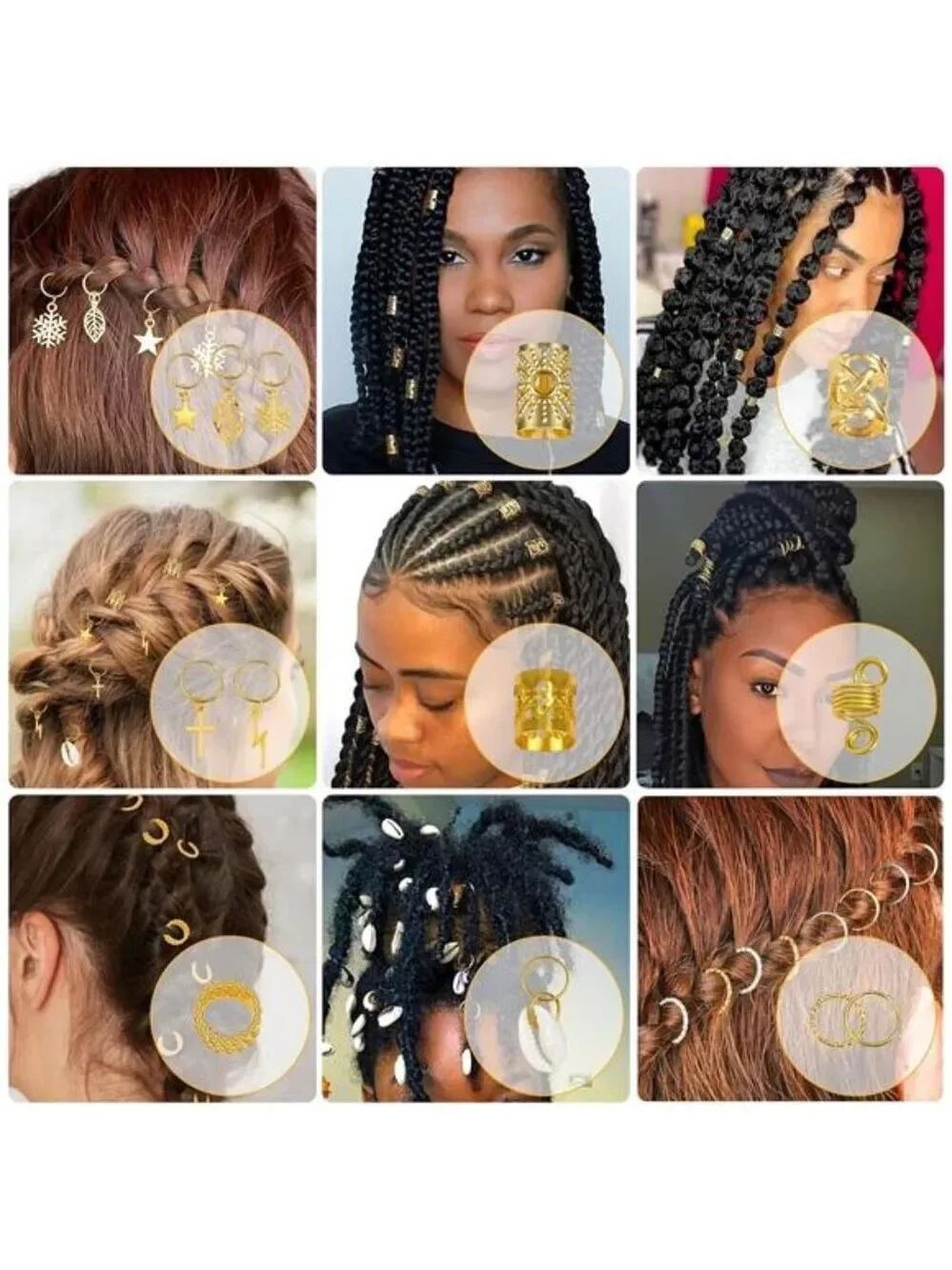 Hair jewelry for braids dreadlocks gold cuffs rings clips loc accessories set wo